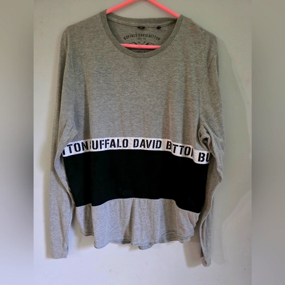 Buffalo David Bitton Gray and Black Logo Long Sleeve Tee